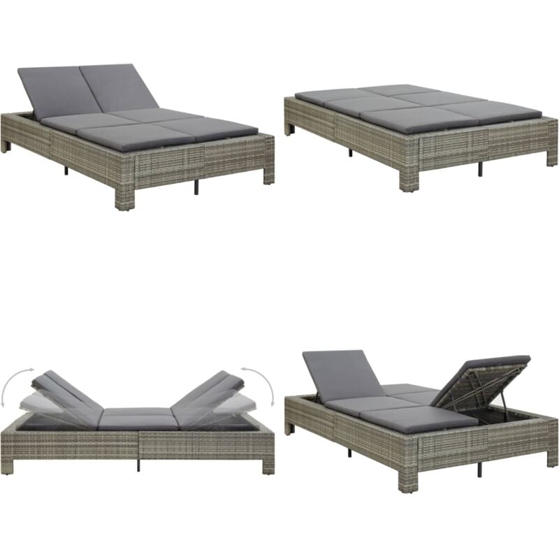 Transat à 2 places avec coussin Gris Résine tressée - chaise longue - chaises longues - Home & Living - Gris