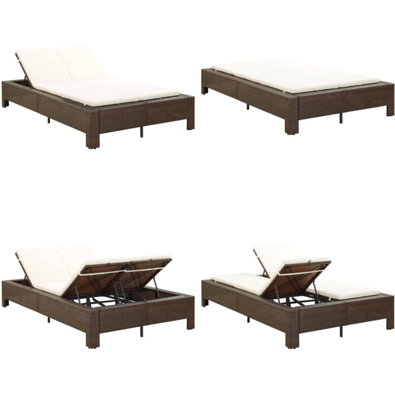 Transat à 2 places avec coussin Marron Résine tressée - chaise longue - chaises longues - Home & Living