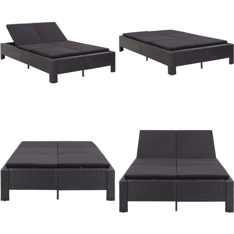 Vidaxl - Transat à 2 places avec coussin Noir Résine tressée - chaise longue - chaises longues - Home & Living - Noir