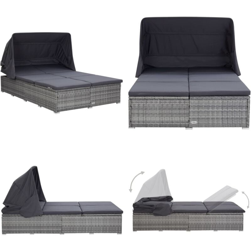 Vidaxl - Transat à 2 places avec coussin Résine tressée Gris - chaise longue - chaises longues - Home & Living - Gris