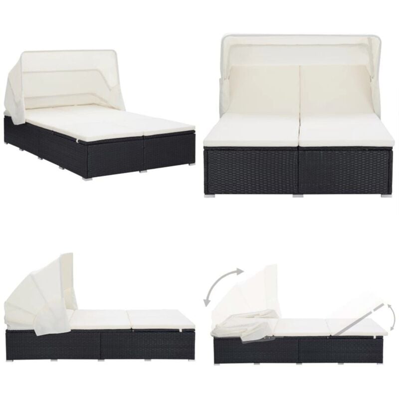 Vidaxl - Transat à 2 places avec coussin Résine tressée Noir - chaise longue - chaises longues - Home & Living - Noir