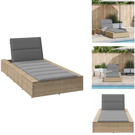 Transat avec coussin flottant beige résine tressée - Lit De Bronzage - Chaises Longues - Chaise Longue - Lit De Repos