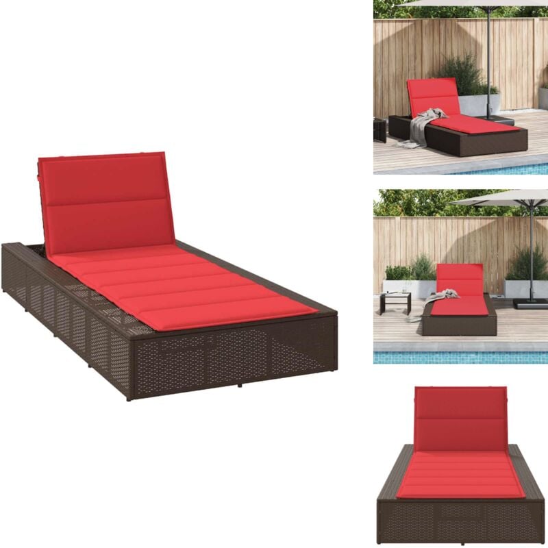 Transat avec coussin flottant marron résine tressée - Lit De Bronzage - Chaises Longues - Chaise Longue - Lit De Repos