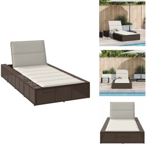 Transat avec coussin flottant marron résine tressée - Lit De Bronzage - Chaises Longues - Chaise Longue - Lit De Repos