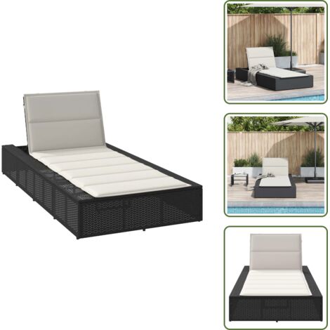 Transat avec coussin flottant noir résine tressée - Lit De Bronzage - Chaises Longues - Chaise Longue - Lit De Repos