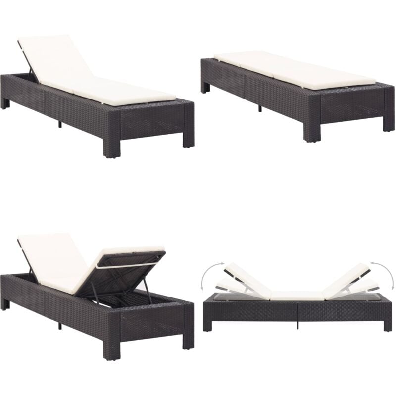 Transat avec coussin Noir Résine tressée - Chaise Longue - Transat - Mobilier De Jardin - Salon De Jardin - Relax - Home & Living