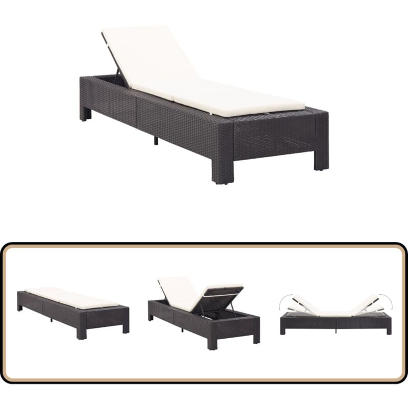 Transat avec coussin Noir Résine tressée - Chaise Longue - Transat - Mobilier De Jardin - Salon De Jardin - Relax