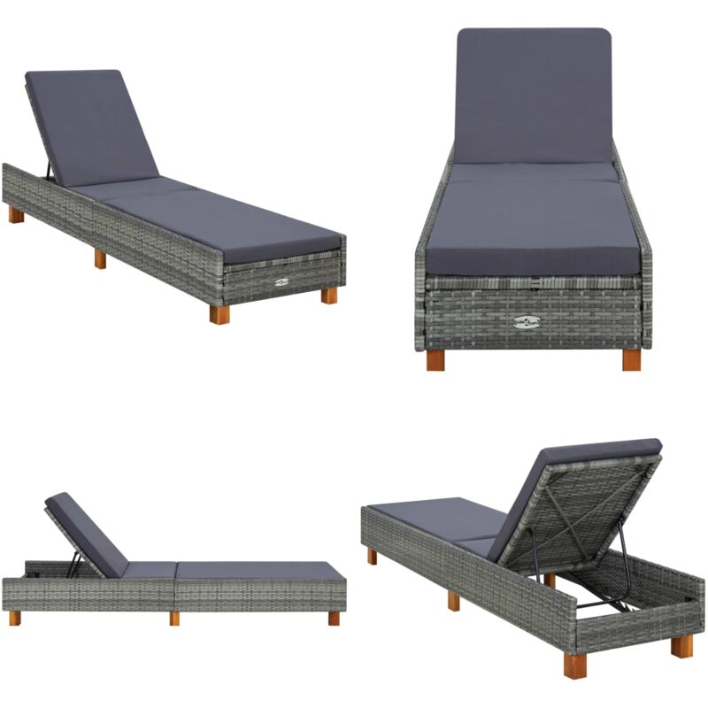 Vidaxl - Transat avec coussin Résine tressée Gris - Chaise Longue - Transat - Mobilier De Jardin - Relax - Bain De Soleil - Home & Living