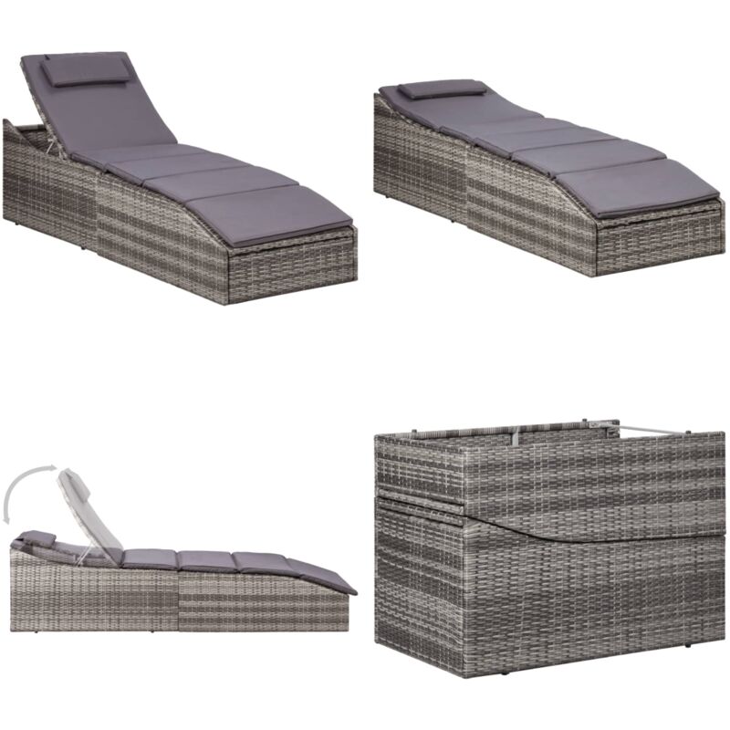 Transat avec coussin Résine tressée Gris - Chaise Longue - Transat - Mobilier De Jardin - Salon De Jardin - Relax - Home & Living