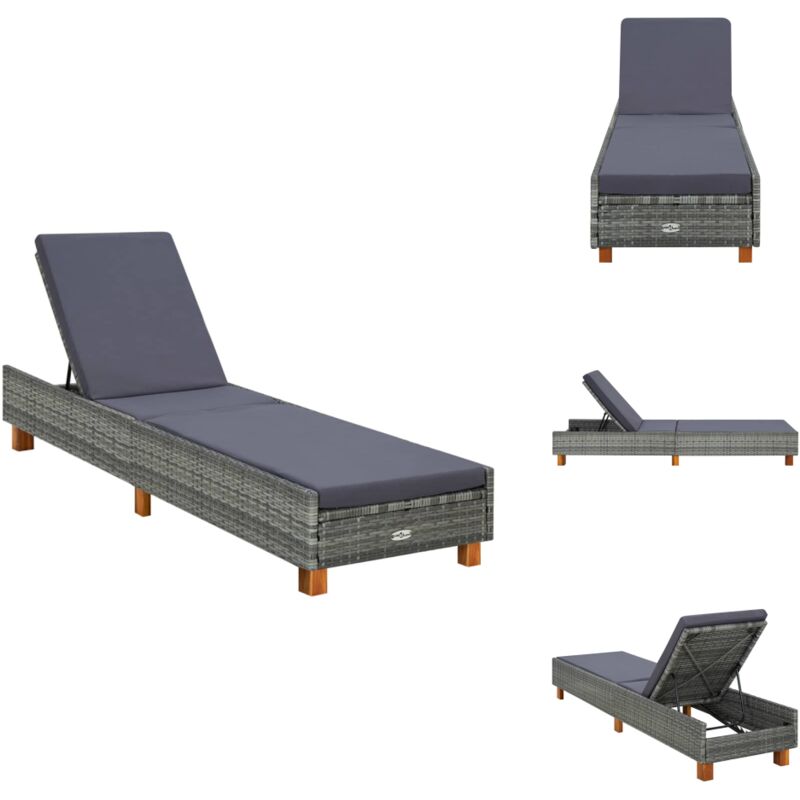 Transat avec coussin Résine tressée Gris - Chaise Longue - Transat - Mobilier De Jardin - Relax - Bain De Soleil