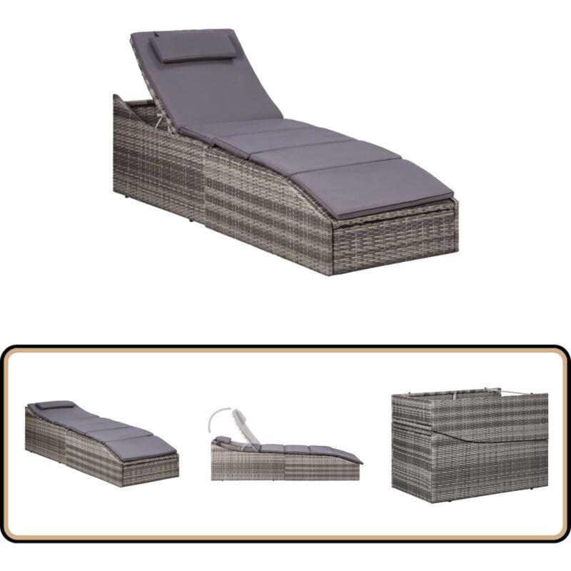 Transat avec coussin Résine tressée Gris - Chaise Longue - Transat - Mobilier De Jardin - Salon De Jardin - Relax