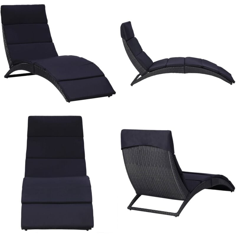 Transat avec coussin Résine tressée Noir - Chaise Longue - Transat - Mobilier De Jardin - Salon De Jardin - Relax - Home & Living