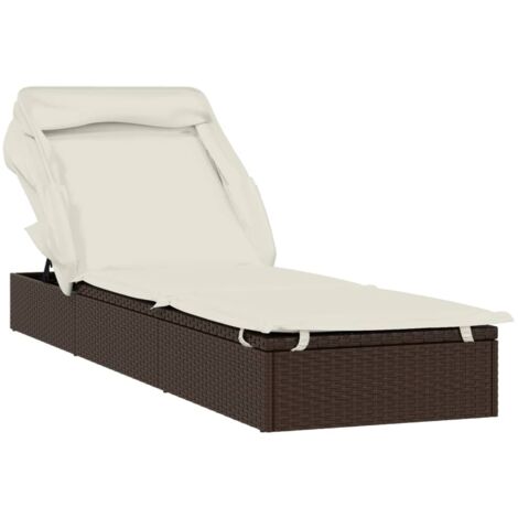 Transat avec toit pliable marron 213x63x97 résine tressée