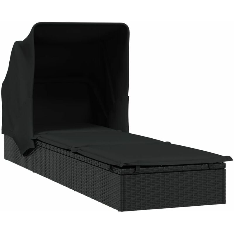 Vidaxl - Transat chaise longue bain de soleil avec toit pliable 213 x 63 x 97 cm résine tressée noir