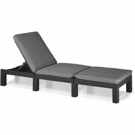 Transat Bain de soleil - Allibert by KETER – DAYTONA – en résine imitation rotin tressé – coussin – dossier réglable - gris g