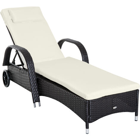 Bain de soleil inclinable avec matelas et tétière résine tressée