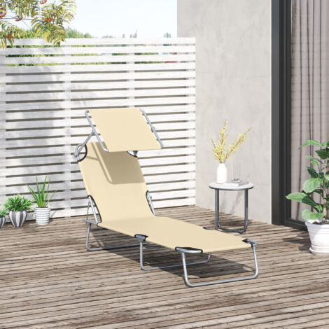Transat Bain de Soleil Pliable Chaise Longue Pliante Dossier Inclinable Multi-positions et Pare-Soleil réglable