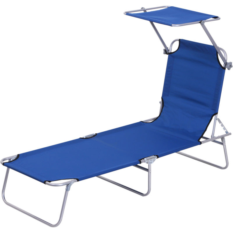 Transat bain de soleil pliable grand confort dossier et pare-soleil réglable multi-positions bleu - Bleu