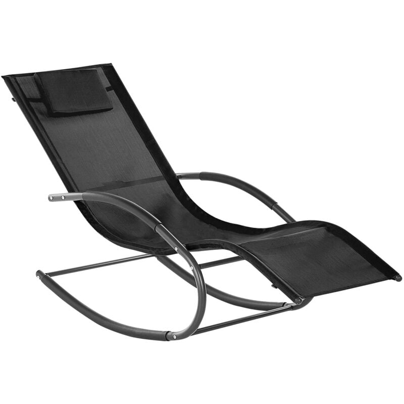 Transat Bain de Soleil Fonction Bascule en Acier et Textile Noir Matières Durables et Design Moderne pour Jardin ou Terrasse Beliani