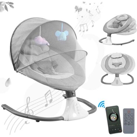 Transat bébé Balancelle Bébé avec 12 musiques, USB et Bluetooth, musique électrique, avec télécommande, minuterie pour bébés de moins de 12 kg (gris)