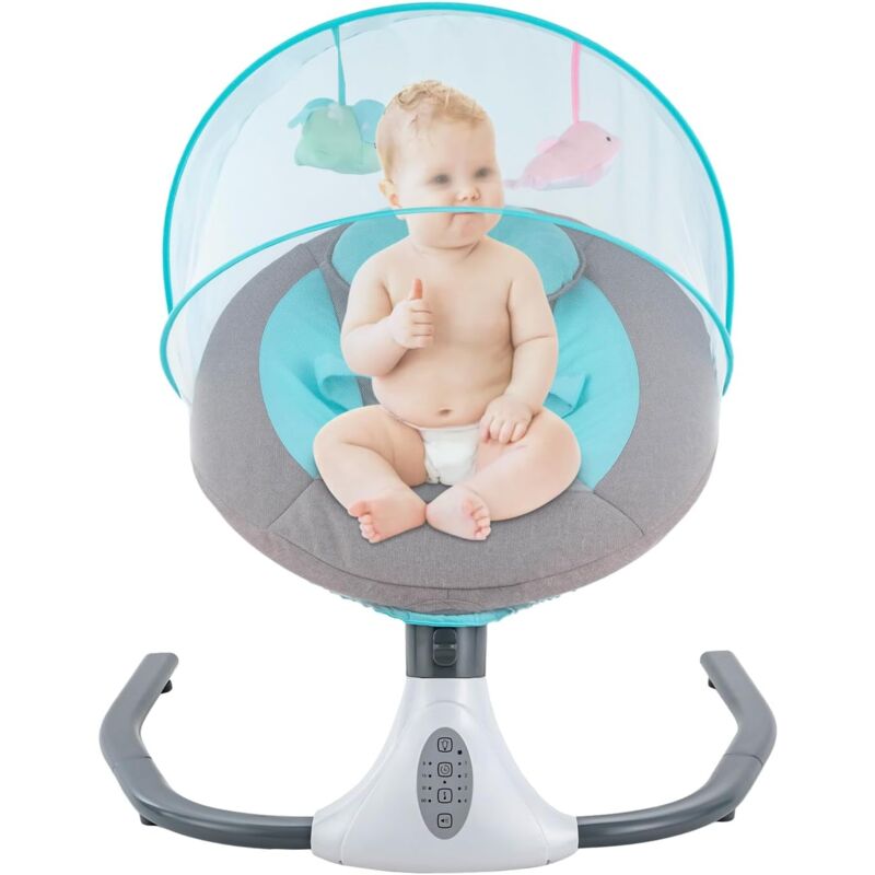 Gojoy - Transat Bébé, Balancelle Bebe Electrique 0 à 18kg, Réglable hauteur, Bluetooth,Télécommande, Jouer de la musique, Base Stable, Moustiquaire,