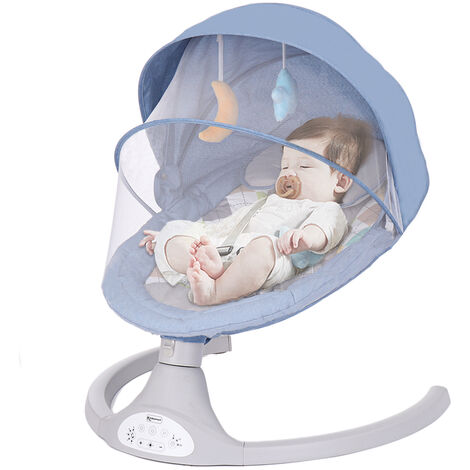 Transat bébé électrique 5 vitesses – Balancelle avec télécommande – Bluetooth et musique douce intégrée – Housse démontable – Couleur bleu – Maerex