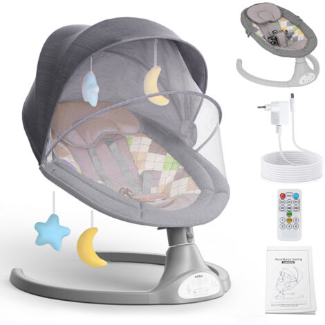 Transat bébé électrique 5 vitesses – Balancelle avec télécommande et musique – Housse démontable – Couleur gris – Tiga