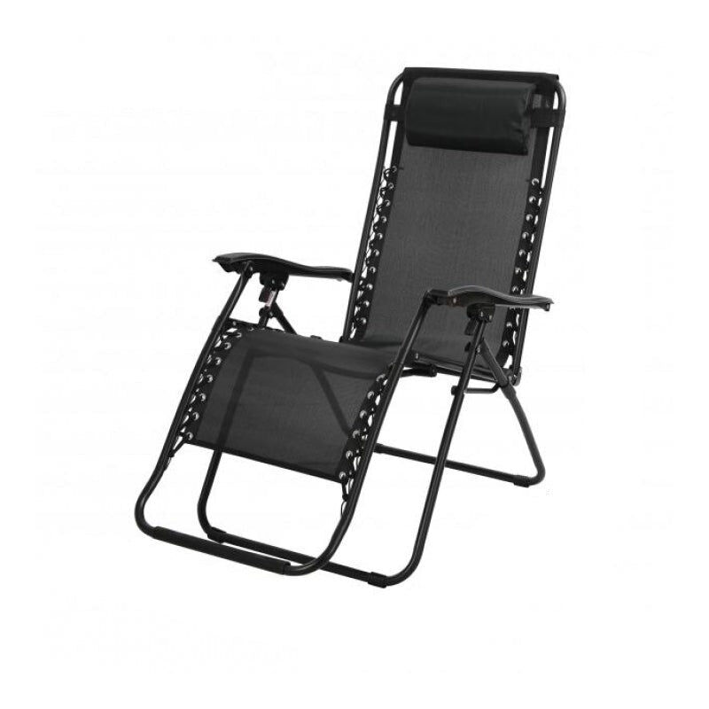 Jardibricodeco - Transat Chaise De Plage Fauteuil Relax L176x64 x H108/46cm Noir