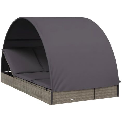 Transat chaise longue 2 places avec toit rond 211 x 112 x 140 cm gris