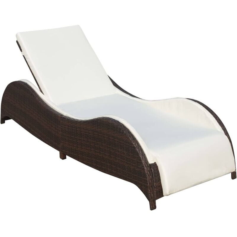 Helloshop26 - Transat chaise longue bain de soleil design vague lit de jardin terrasse meuble d'extérieur avec coussin résine tressée marron - Marron