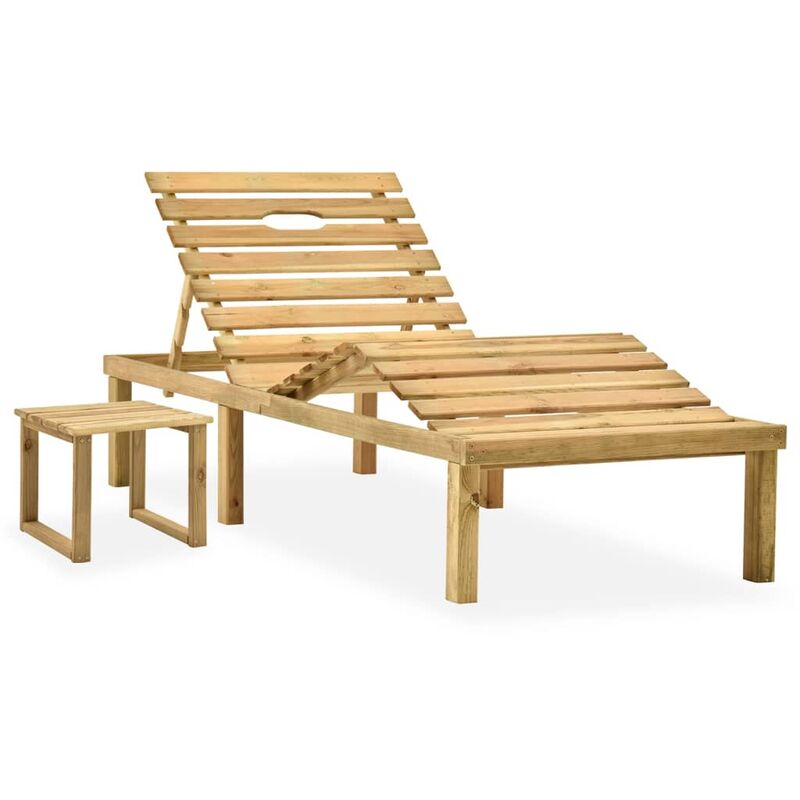 Transat chaise longue bain de soleil lit de jardin terrasse 200 x 70 x (31,5-77) cm meuble d'extérieur avec table bois de pin imprégné - Bois