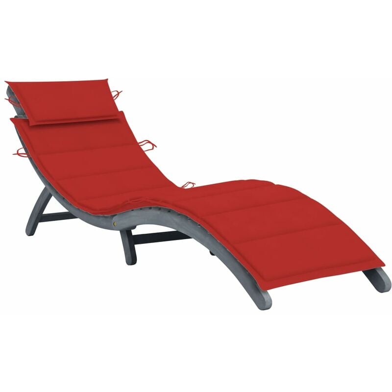 Transat chaise longue bain de soleil lit de jardin terrasse meuble d'extérieur 190 cm avec coussin gris bois d'acacia solide