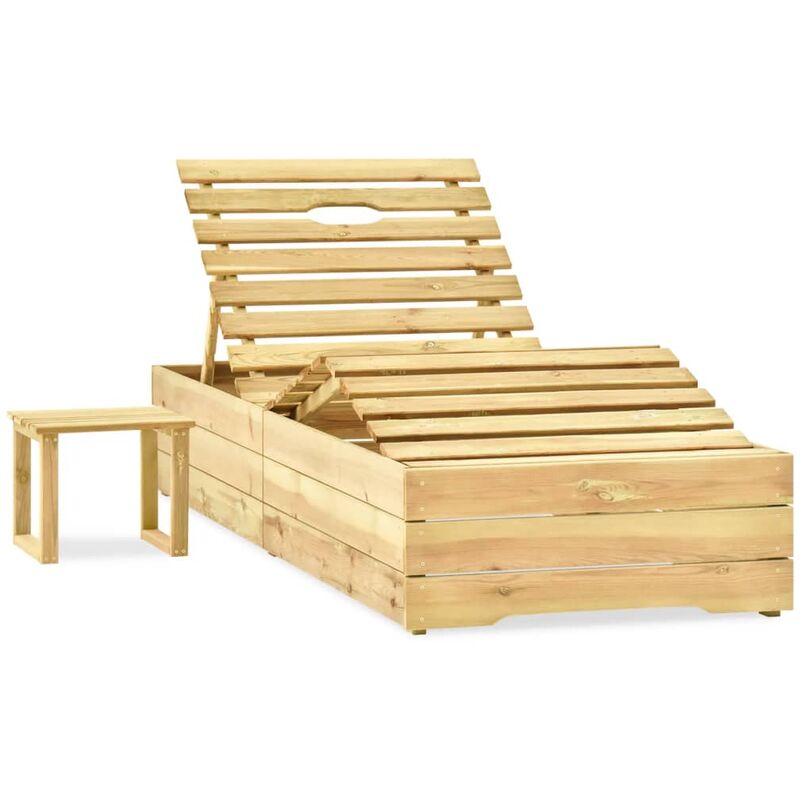 Helloshop26 - Transat chaise longue bain de soleil lit de jardin terrasse meuble d'extérieur 198 cm avec table bois de pin imprégné de vert - Bois
