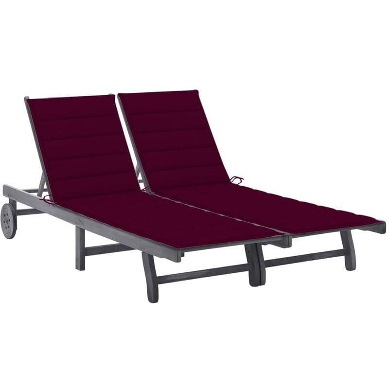 Helloshop26 - Transat chaise longue bain de soleil lit de jardin terrasse meuble d'extérieur 2 places avec coussin gris acacia - Gris