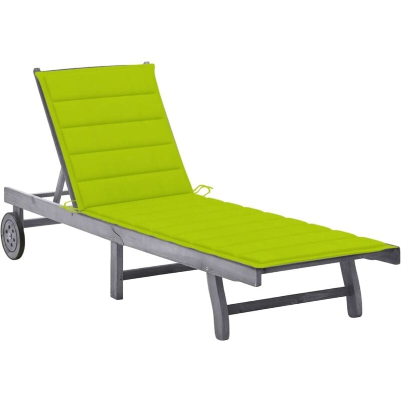 Transat chaise longue bain de soleil lit de jardin terrasse meuble d'extérieur 200 cm avec coussin gris bois d'acacia solide