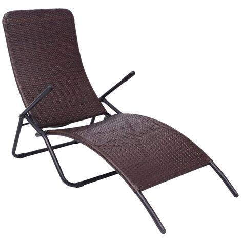 Transat chaise longue bain de soleil lit de jardin terrasse meuble d'extérieur 61 x 147 x 95 cm pliable rotin synthétique marron