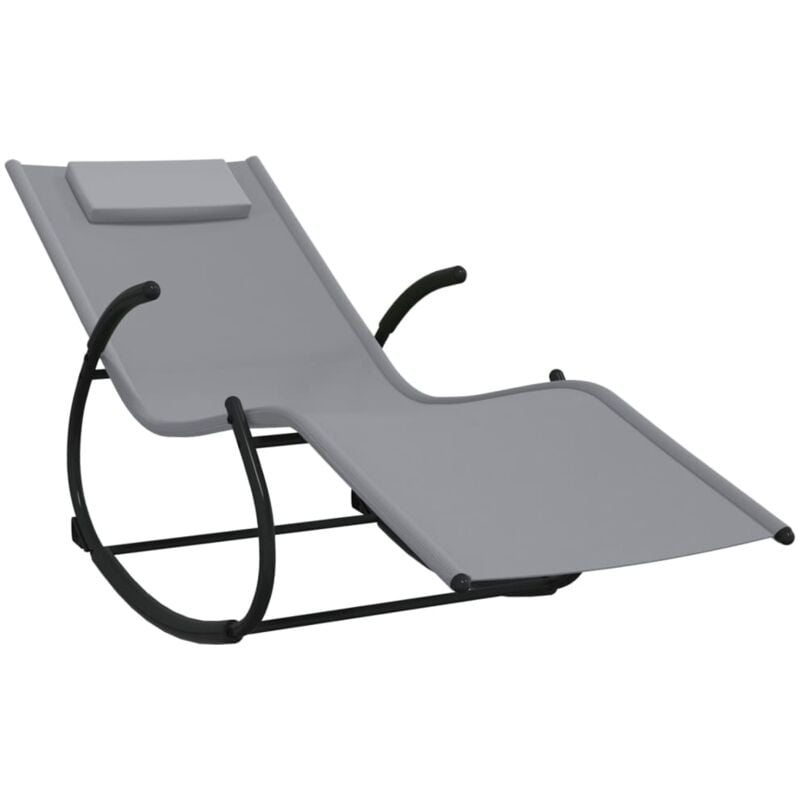Transat chaise longue bain de soleil lit de jardin terrasse meuble d'extérieur à bascule 164 acier et textilène gris