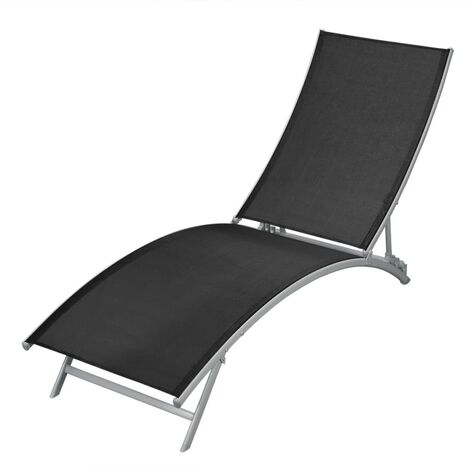 Transat chaise longue bain de soleil lit de jardin terrasse meuble d'extérieur acier et textilène noir