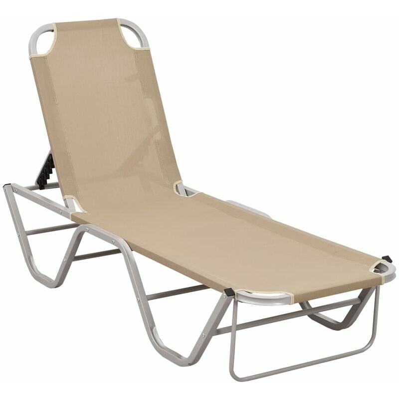 Helloshop26 - Transat chaise longue bain de soleil lit de jardin terrasse meuble d'extérieur aluminium et textilène crème - Crème