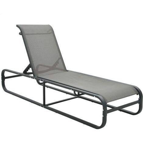 Transat chaise longue bain de soleil lit de jardin terrasse meuble d'extérieur aluminium et textilène gris
