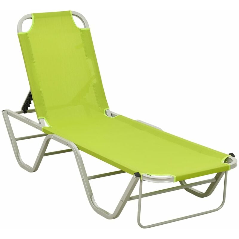 Helloshop26 - Transat chaise longue bain de soleil lit de jardin terrasse meuble d'extérieur aluminium et textilène vert - Vert