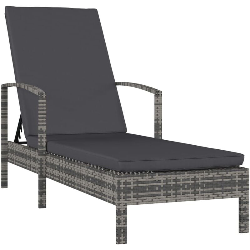 Transat chaise longue bain de soleil lit de jardin terrasse meuble d'extérieur avec accoudoirs résine tressée gris - Gris