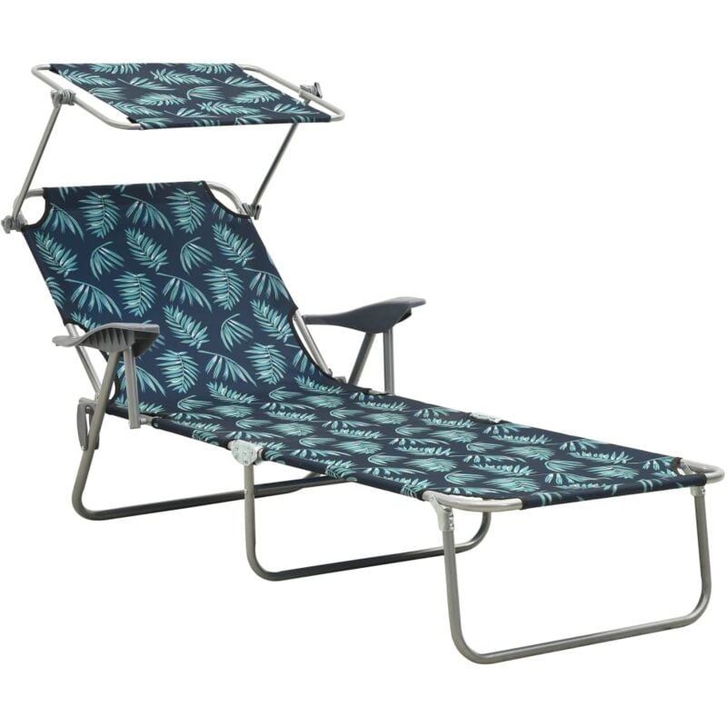 Transat chaise longue bain de soleil lit de jardin terrasse meuble d'extérieur avec auvent acier motif de feuilles