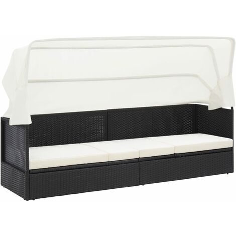 Transat chaise longue bain de soleil lit de jardin terrasse meuble d'extérieur avec auvent noir résine tressée
