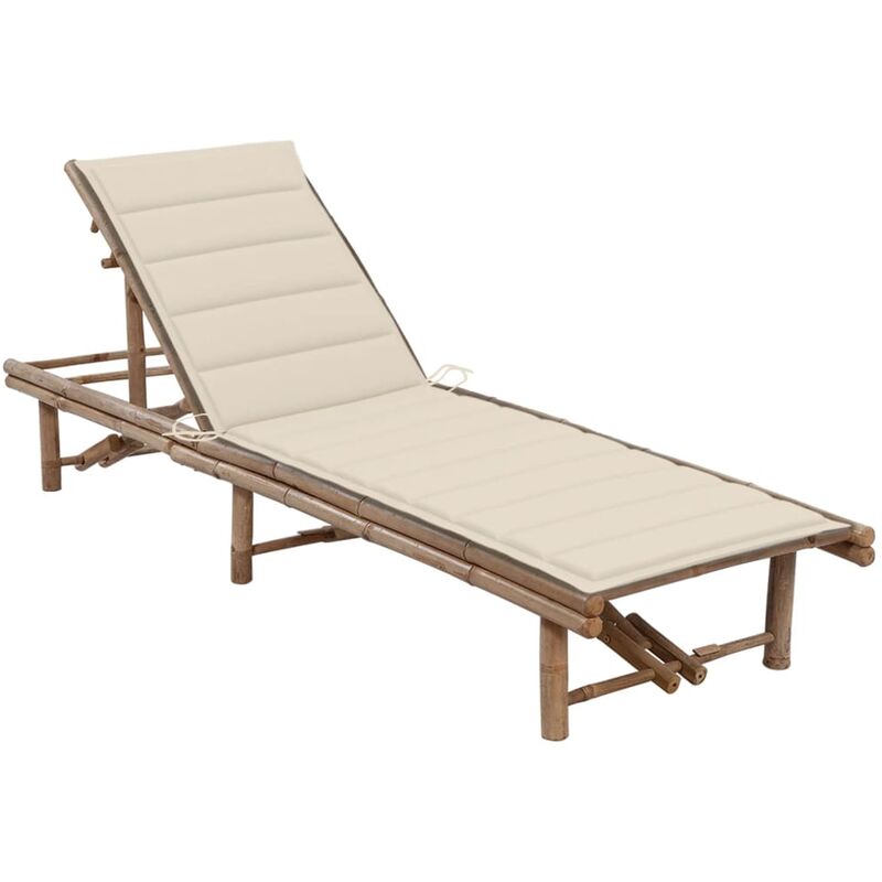 Helloshop26 - Transat chaise longue bain de soleil lit de jardin terrasse meuble d'extérieur avec coussin bambou