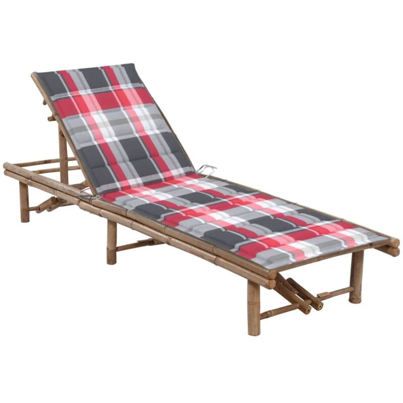 Transat chaise longue bain de soleil lit de jardin terrasse meuble d'extérieur avec coussin bambou