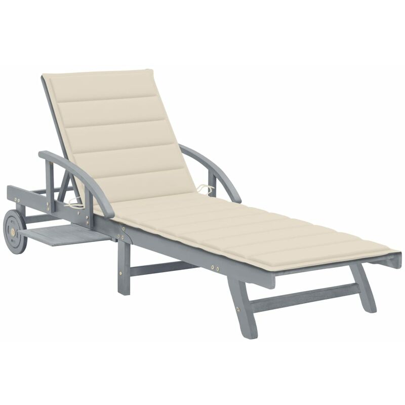 Transat chaise longue bain de soleil lit de jardin terrasse meuble d'extérieur avec coussin bois d'acacia solide