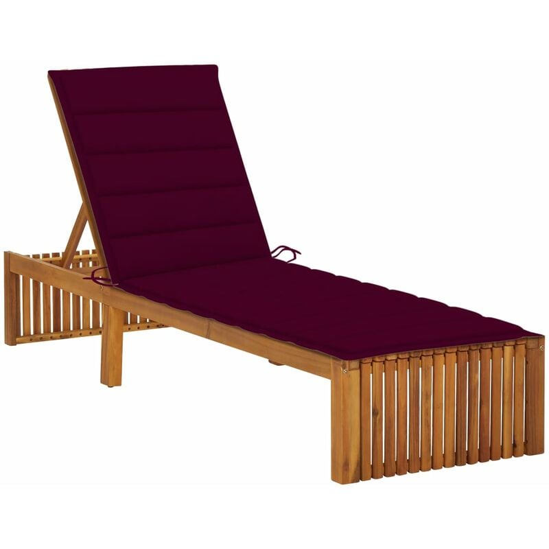 Transat chaise longue bain de soleil lit de jardin terrasse meuble d'extérieur avec coussin bois d'acacia solide - Bois