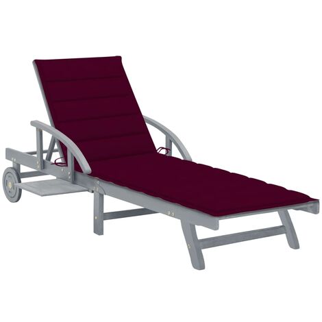 Transat chaise longue bain de soleil lit de jardin terrasse meuble d'extérieur avec coussin bois d'acacia solide