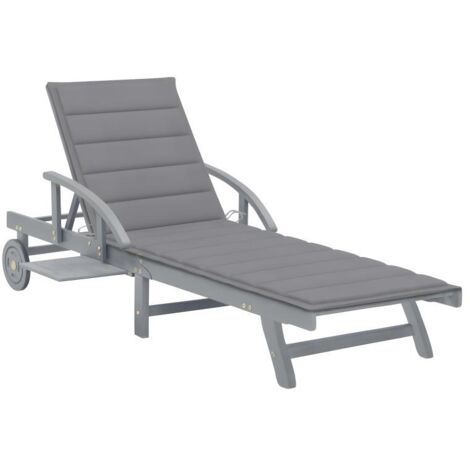 Transat chaise longue bain de soleil lit de jardin terrasse meuble d'extérieur avec coussin bois d'acacia solide